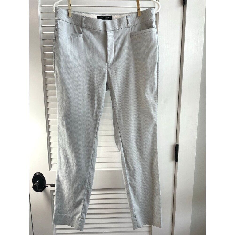Banana Republic Women's Light Blue and White Sloan Curvy Fit Pants Size 4